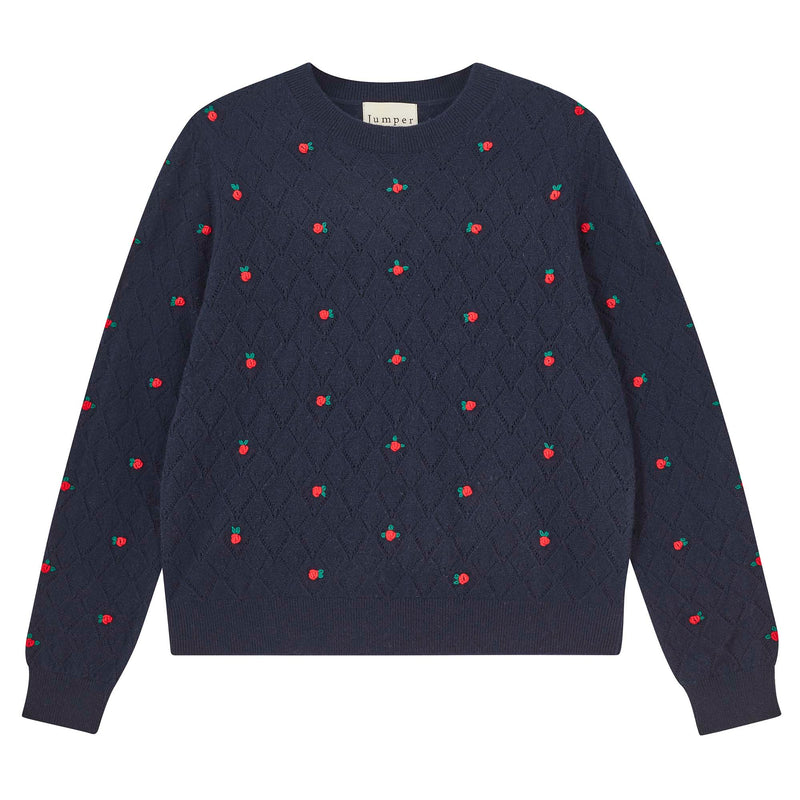Jumper 1234 - Cashmere Fancy Floral Crew - Navy