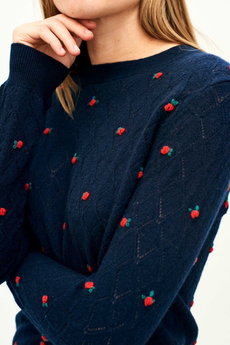 Jumper 1234 - Cashmere Fancy Floral Crew - Navy