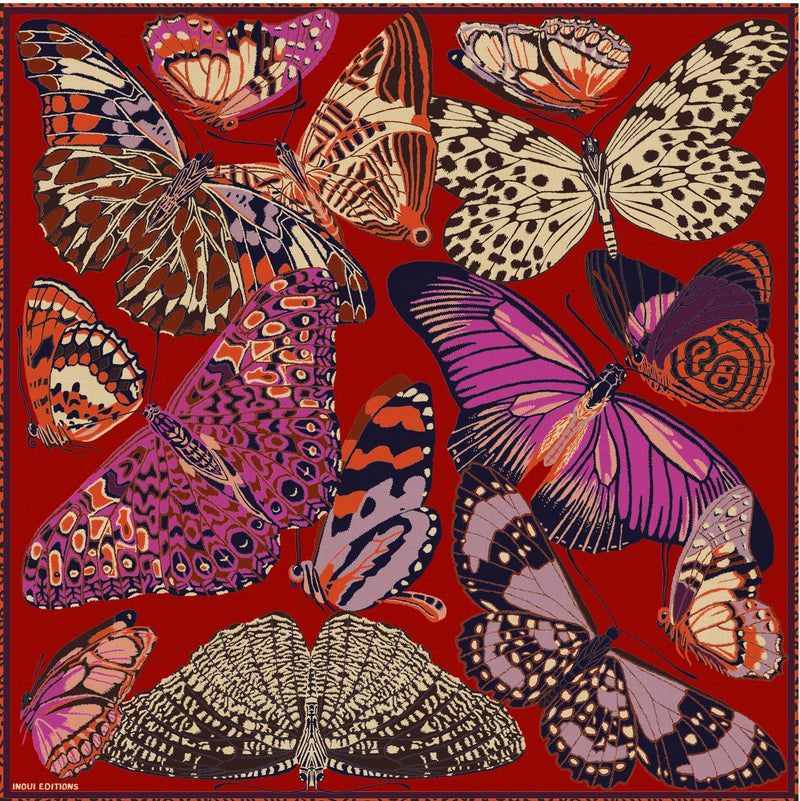 Papillons Wool Square in red, Inoui Editions
