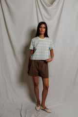 PerfectWhiteTee - Gia Stripe Short Sleeve Crew Tee - Powder Blue Stripe
