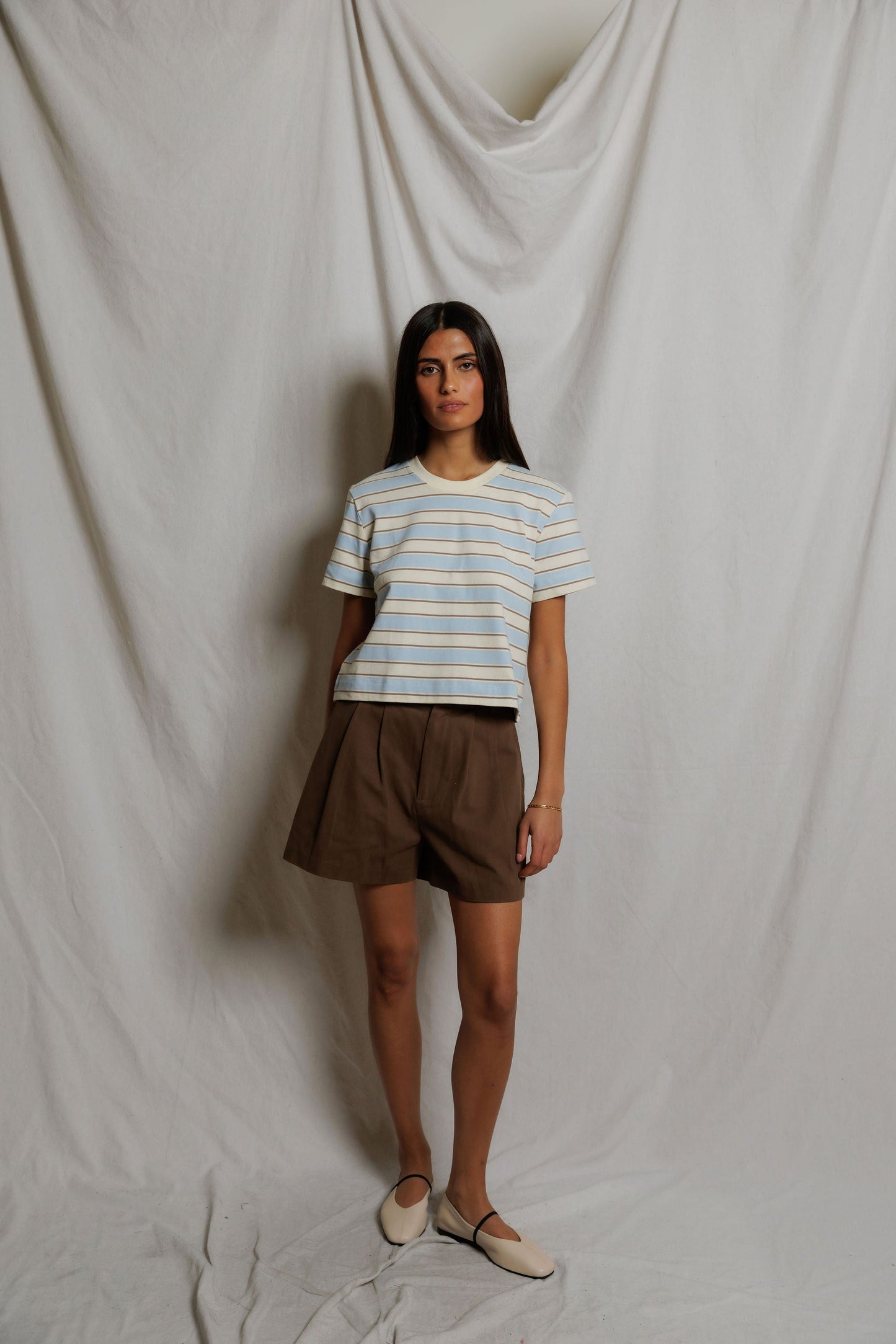 PerfectWhiteTee - Gia Stripe Short Sleeve Crew Tee - Powder Blue Stripe