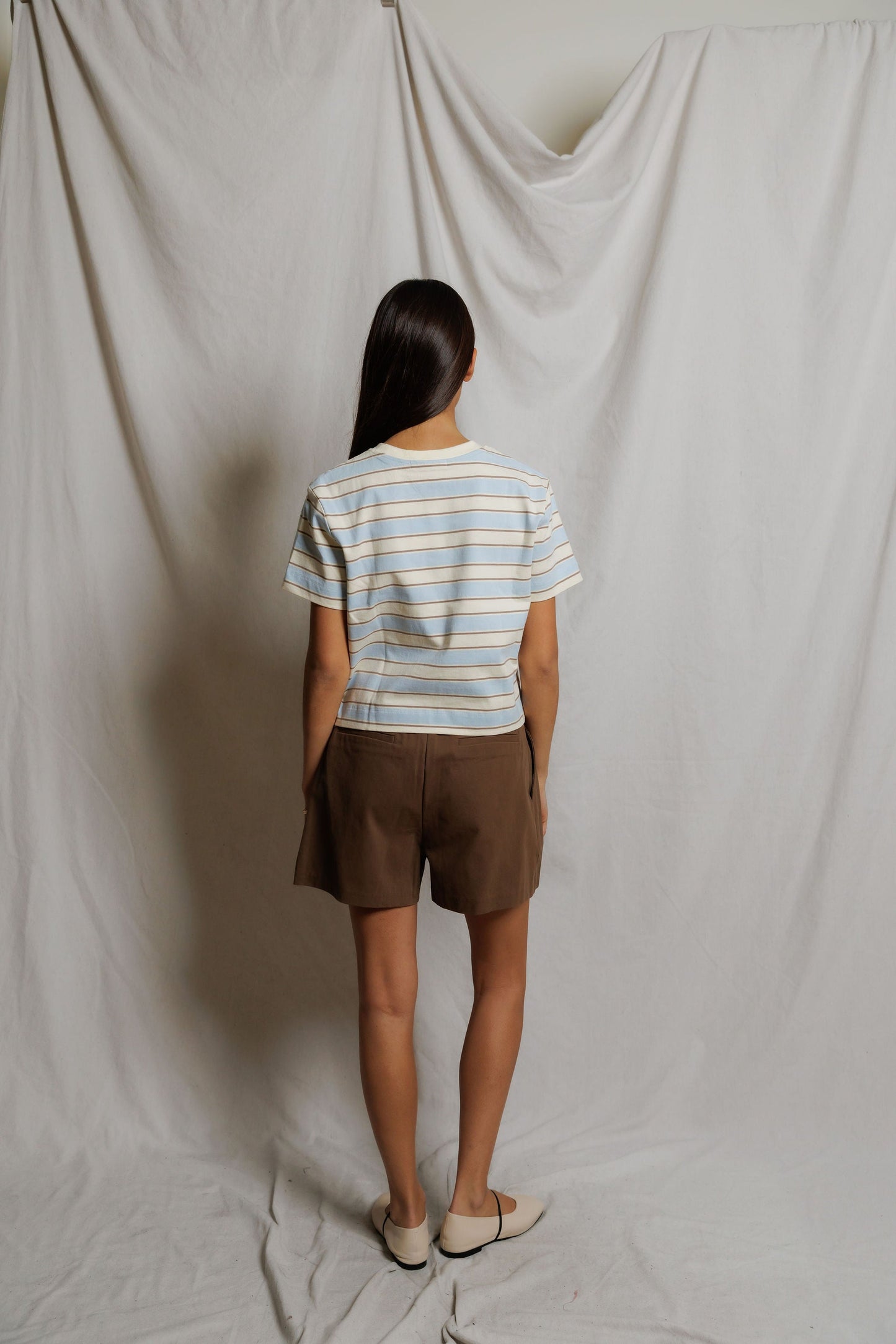 PerfectWhiteTee - Gia Stripe Short Sleeve Crew Tee - Powder Blue Stripe