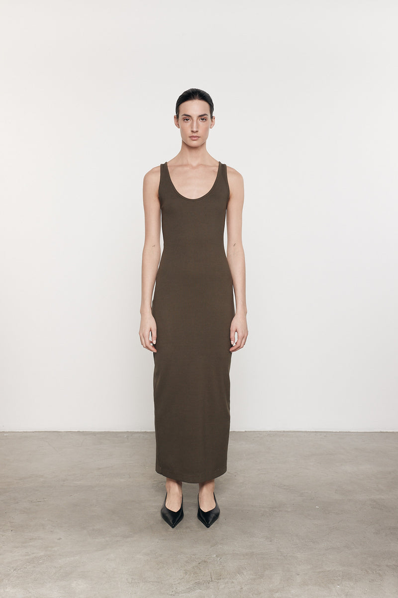 Enza Costa - Supima Ankle Slit Dress - Army Green
