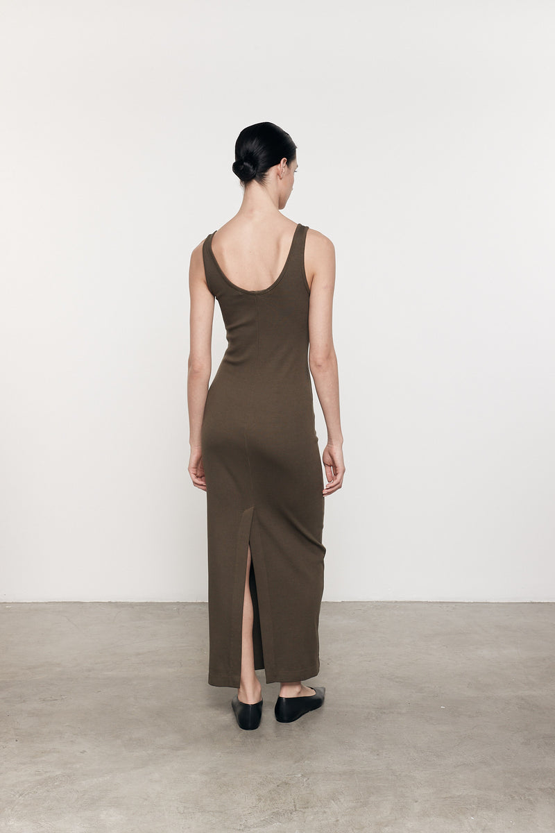 Enza Costa - Supima Ankle Slit Dress - Army Green