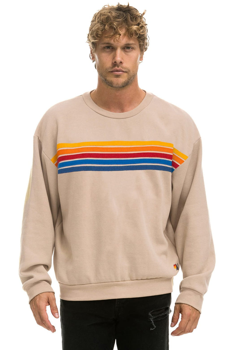 5 Stripe Relaxed Crew Sweatshirt in Sand