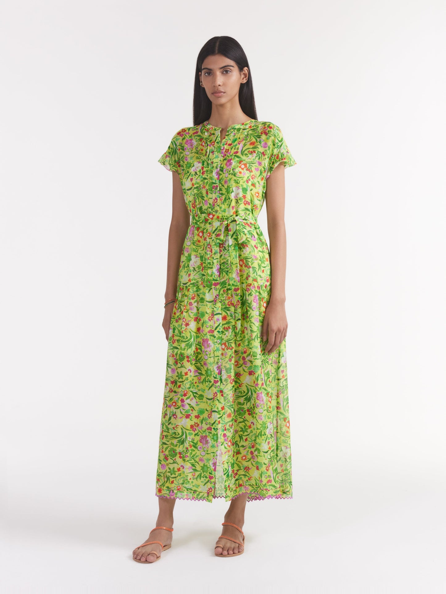 Saloni - Bettie B Dress in Bouquet Lime Embroidery