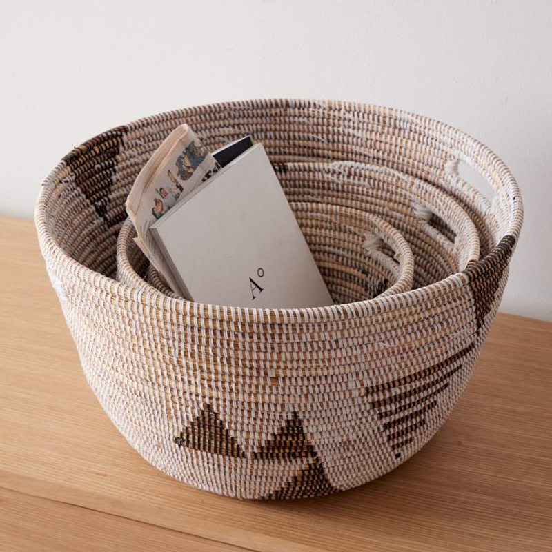 Oval Storage Basket Graphic Print - Black and White (Set of 3)
