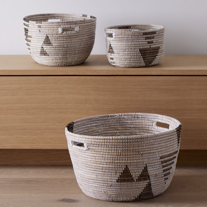 Oval Storage Basket Graphic Print - Black and White (Set of 3)