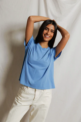 PerfectWhiteTee - Harley Cotton Boxy Crewneck Tee - Pacific Blue