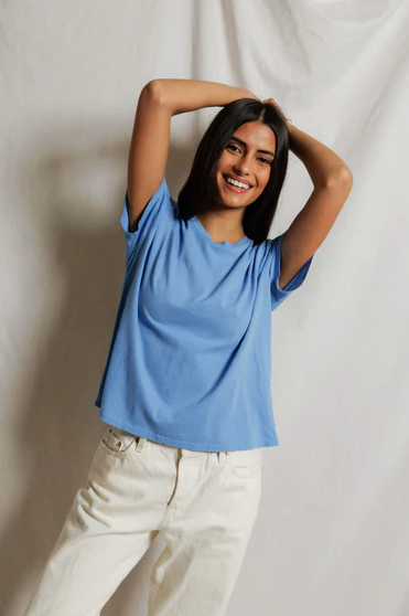 PerfectWhiteTee - Harley Cotton Boxy Crewneck Tee - Pacific Blue