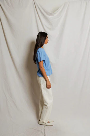 PerfectWhiteTee - Harley Cotton Boxy Crewneck Tee - Pacific Blue