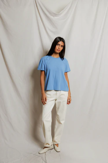 PerfectWhiteTee - Harley Cotton Boxy Crewneck Tee - Pacific Blue