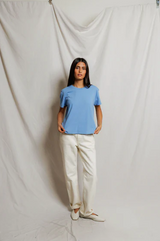 PerfectWhiteTee - Harley Cotton Boxy Crewneck Tee - Pacific Blue