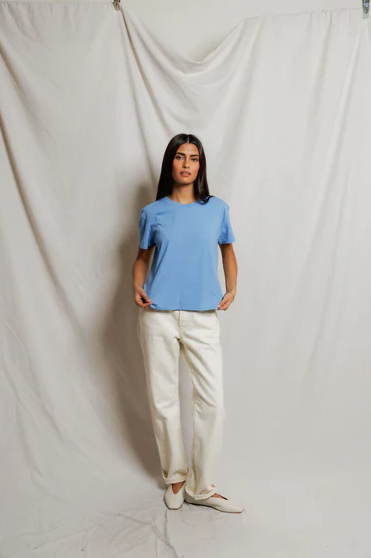PerfectWhiteTee - Harley Cotton Boxy Crewneck Tee - Pacific Blue