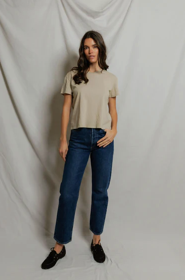 PerfectWhiteTee - Harley Cotton Boxy Crewneck Tee - Driftwood