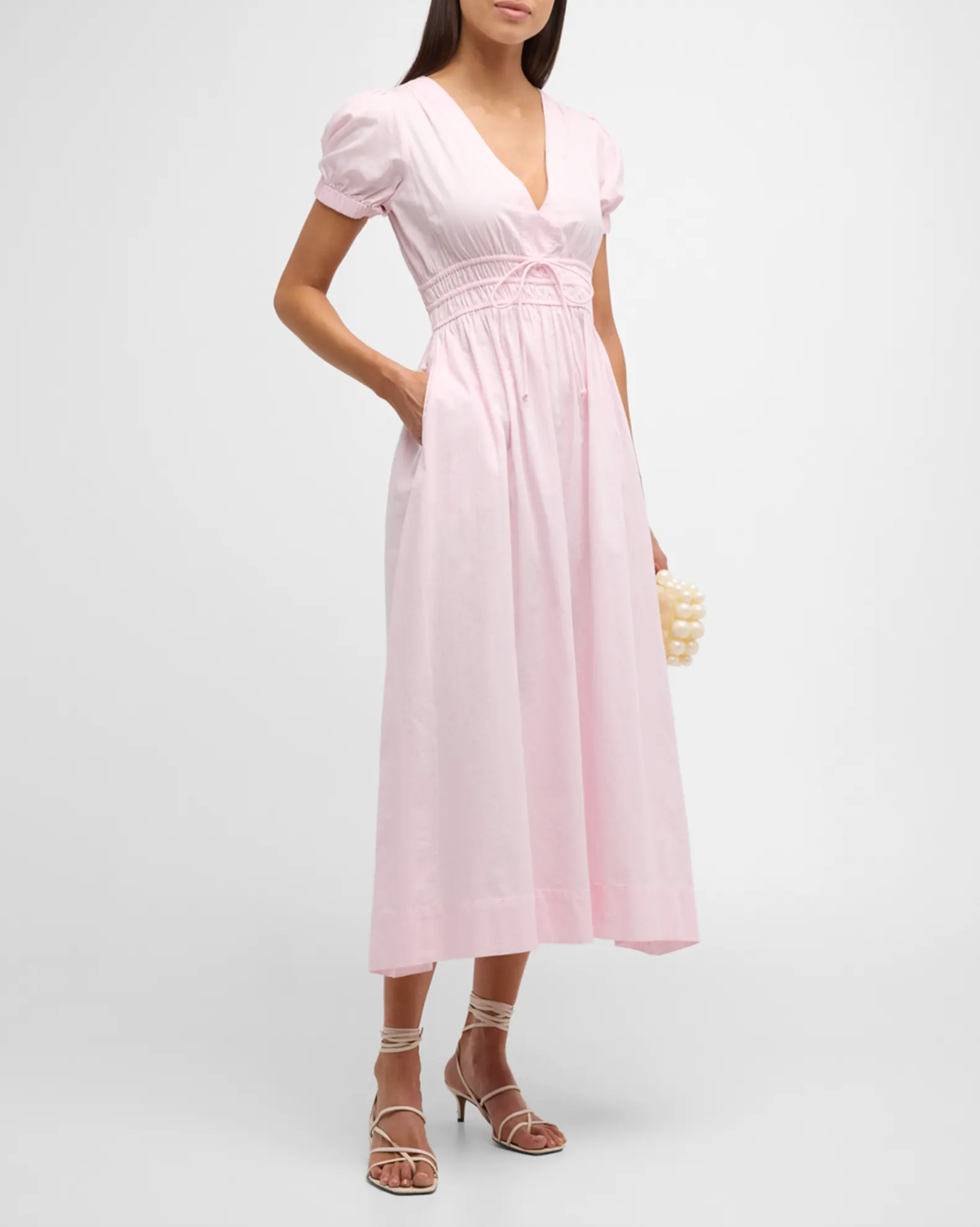 LoveShackFancy Sabela Cotton Midi Dress, Pink Lotus