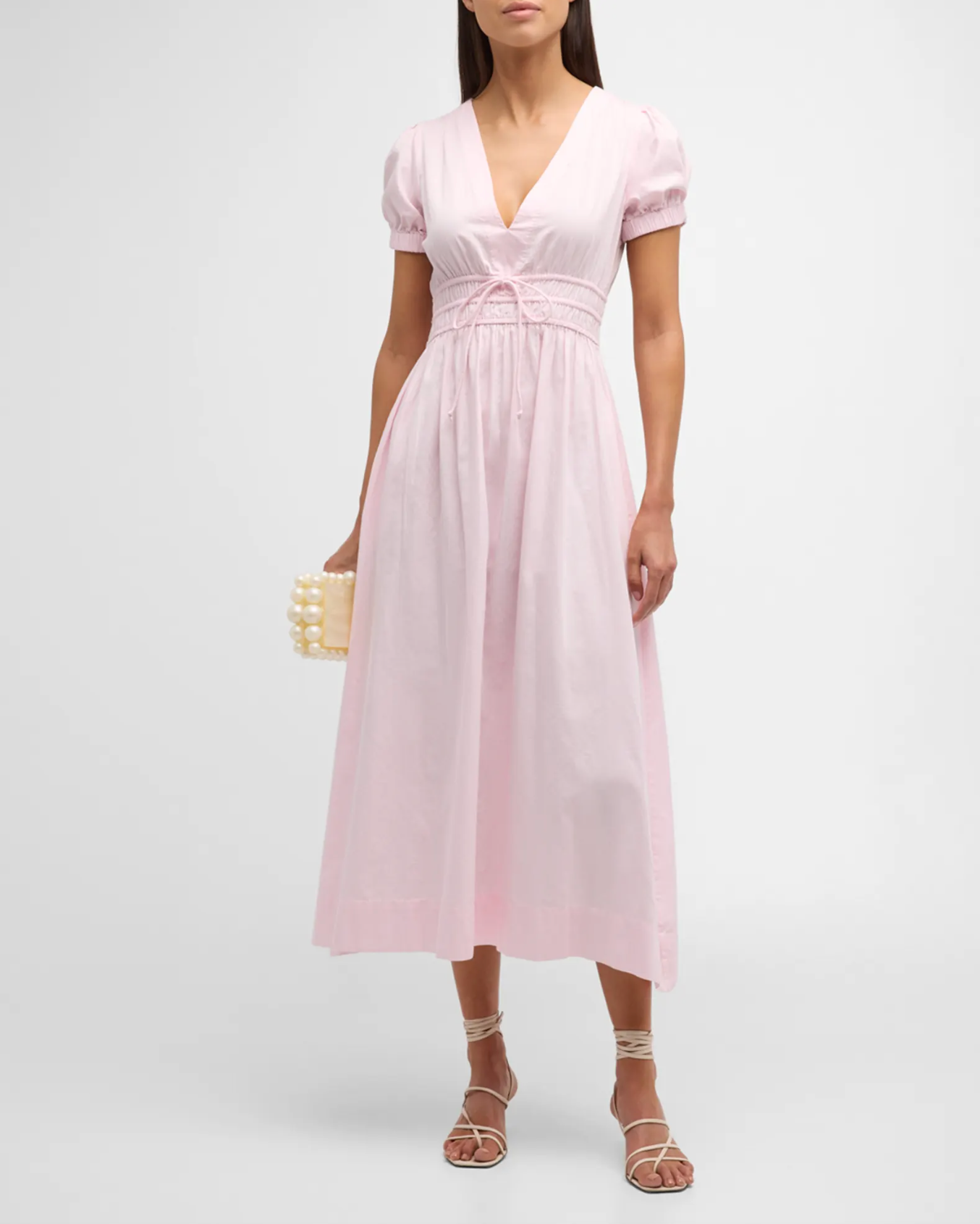 LoveShackFancy Sabela Cotton Midi Dress, Pink Lotus