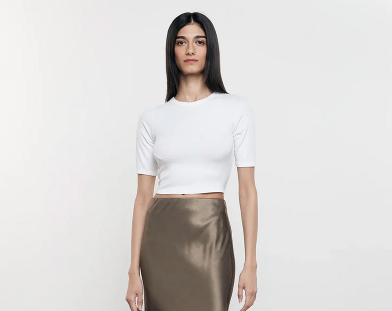 Enza Costa - Silk Knit Half Sleeve Crew - White
