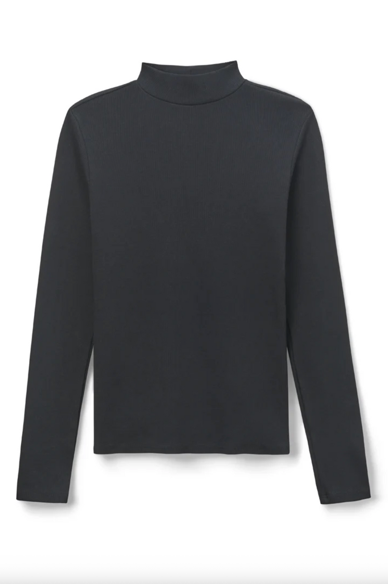PerfectWhiteTee - Lauryn Rib Mock Neck Long Sleeve - True Black