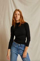 PerfectWhiteTee - Lauryn Rib Mock Neck Long Sleeve - True Black