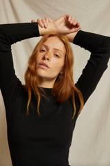 PerfectWhiteTee - Lauryn Rib Mock Neck Long Sleeve - True Black