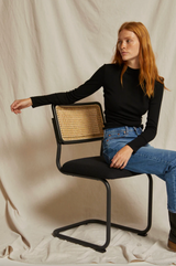 PerfectWhiteTee - Lauryn Rib Mock Neck Long Sleeve - True Black