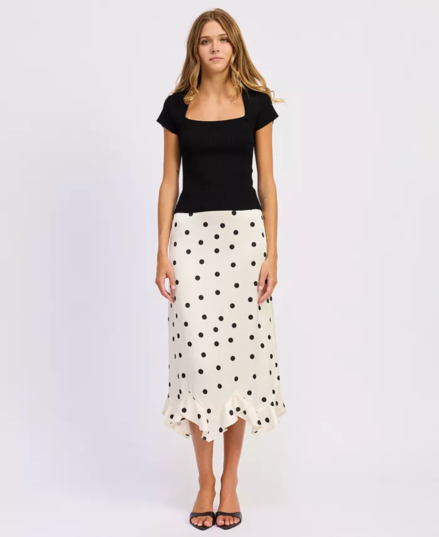 En Saison - Bias Satin Angle Ruffle Hem Maxi Slip Skirt - Ivory Black
