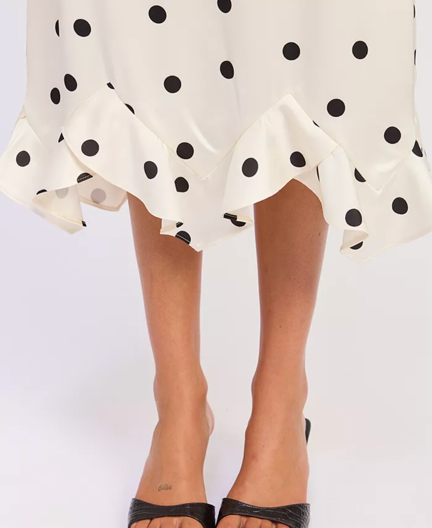 En Saison - Bias Satin Angle Ruffle Hem Maxi Slip Skirt - Ivory Black