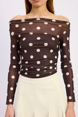 En Saison - Lainey Mesh Bodysuit - Brown Ivory