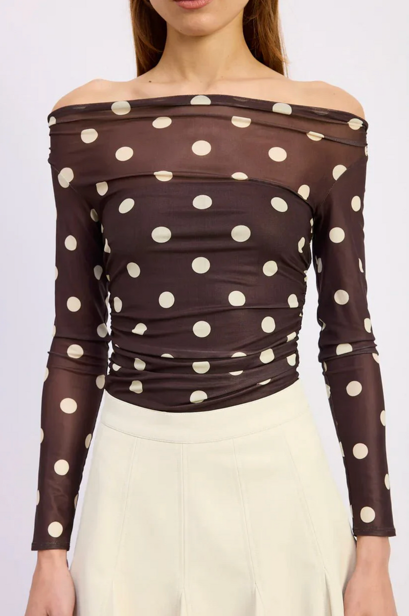 En Saison - Lainey Mesh Bodysuit - Brown Ivory