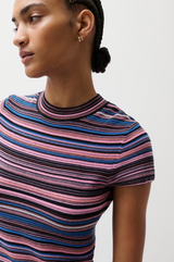 Pistola - Selene Short Sleeve Sweater Tee - Egyptian Blue Multi Stripe