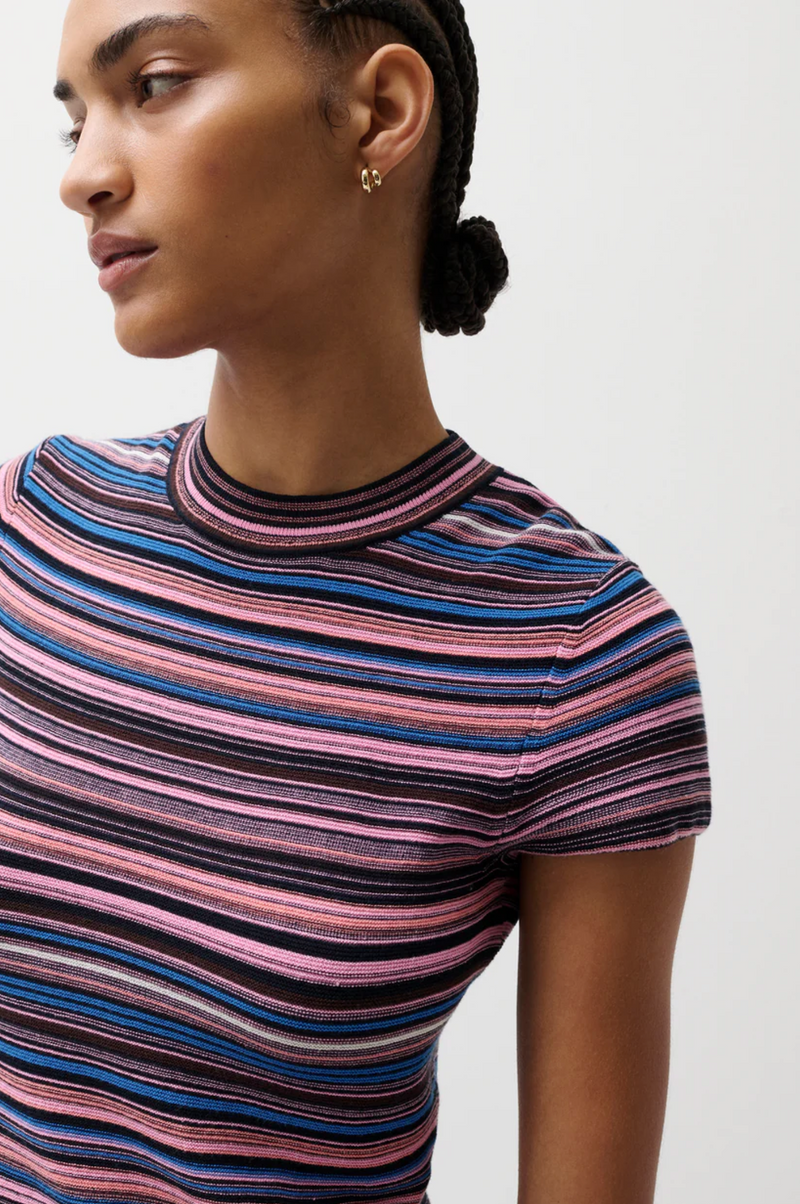 Pistola - Selene Short Sleeve Sweater Tee - Egyptian Blue Multi Stripe
