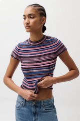Pistola - Selene Short Sleeve Sweater Tee - Egyptian Blue Multi Stripe