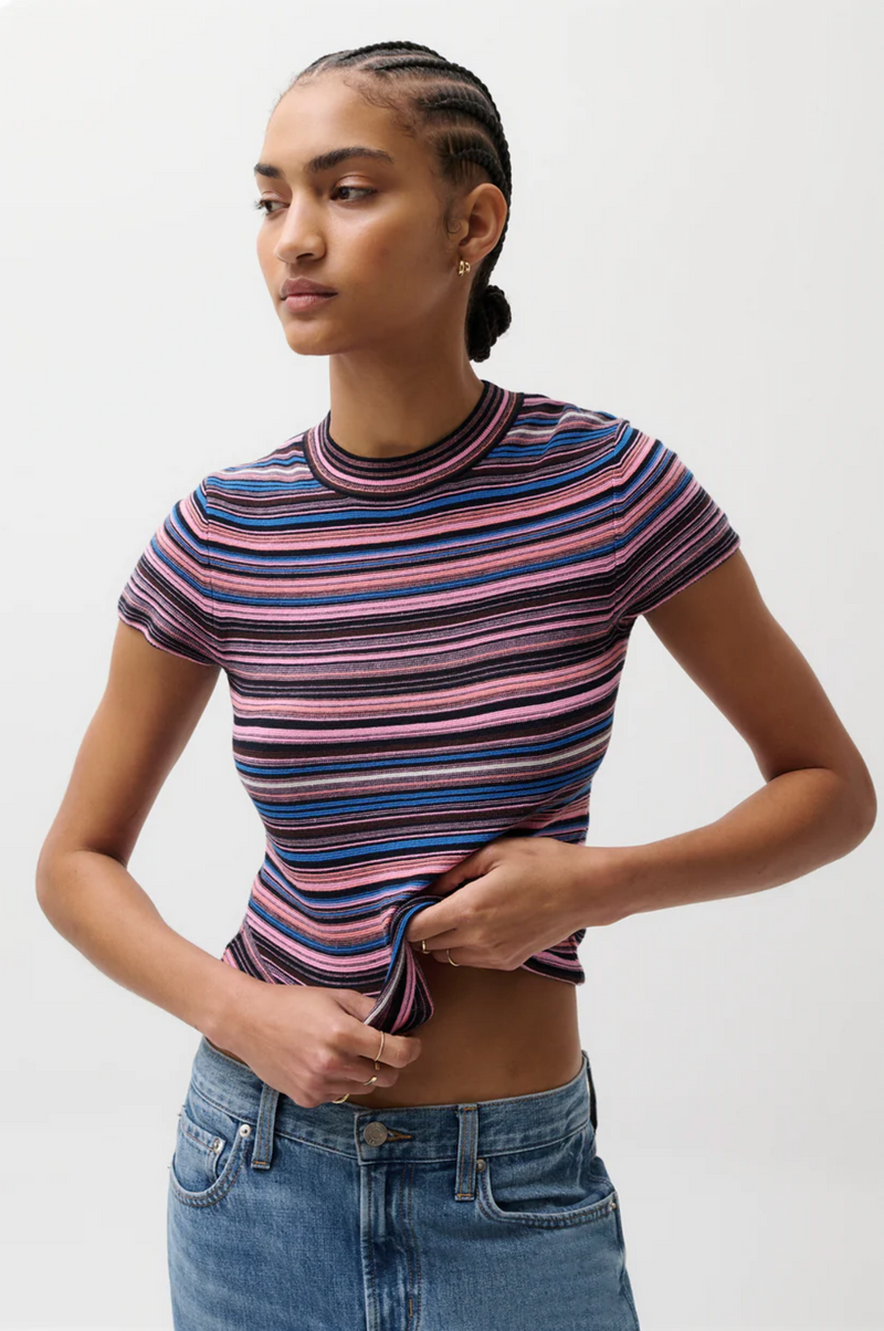 Pistola - Selene Short Sleeve Sweater Tee - Egyptian Blue Multi Stripe