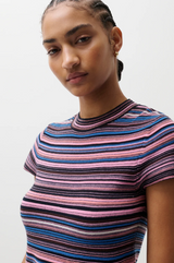 Pistola - Selene Short Sleeve Sweater Tee - Egyptian Blue Multi Stripe