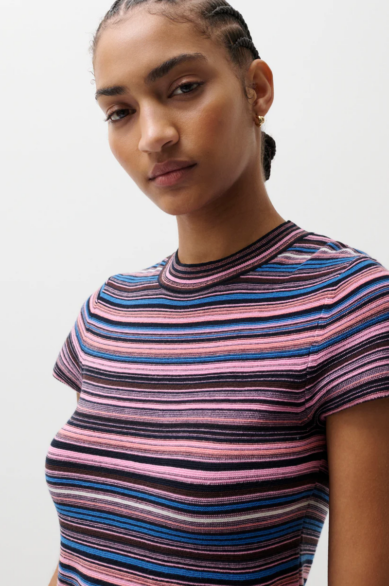 Pistola - Selene Short Sleeve Sweater Tee - Egyptian Blue Multi Stripe