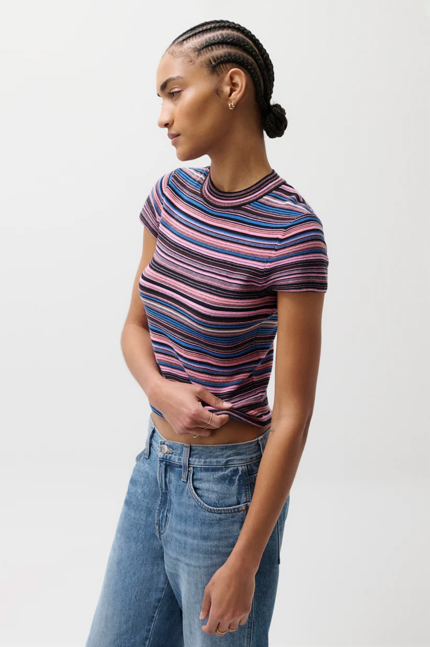 Pistola - Selene Short Sleeve Sweater Tee - Egyptian Blue Multi Stripe