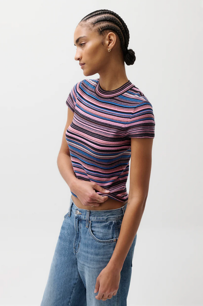 Pistola - Selene Short Sleeve Sweater Tee - Egyptian Blue Multi Stripe