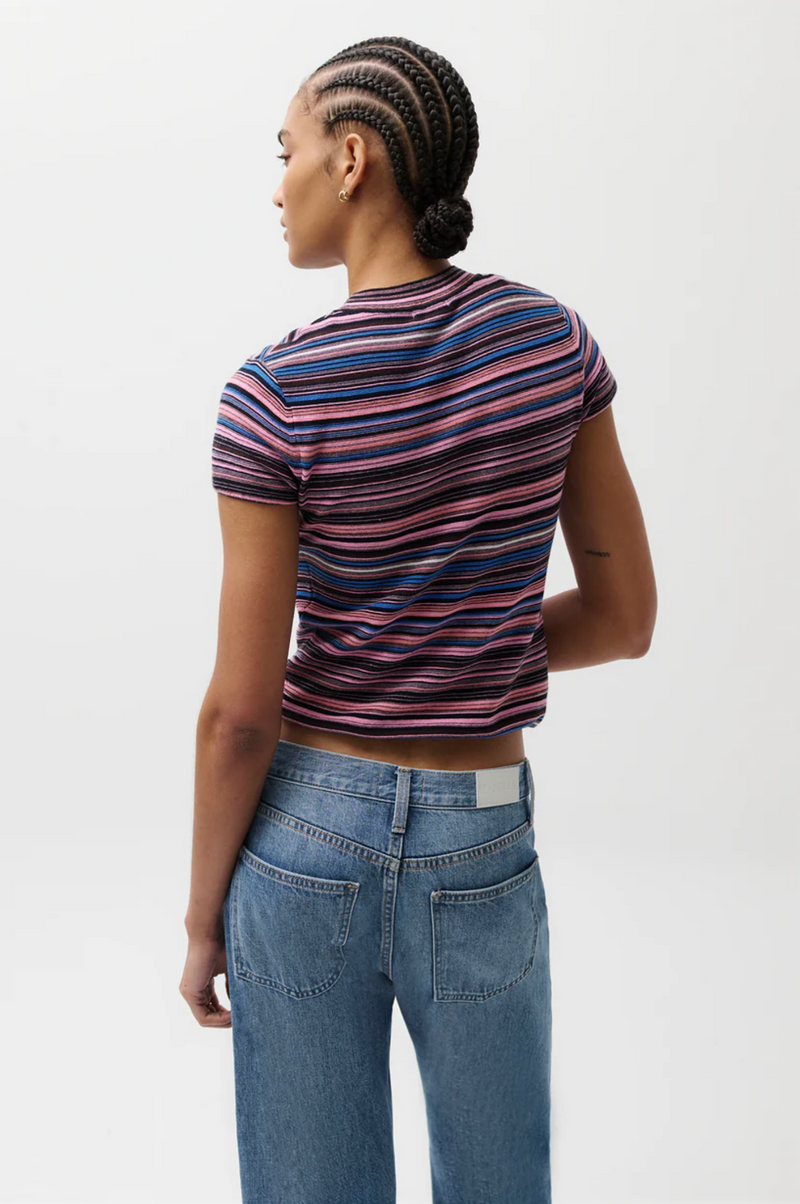 Pistola - Selene Short Sleeve Sweater Tee - Egyptian Blue Multi Stripe