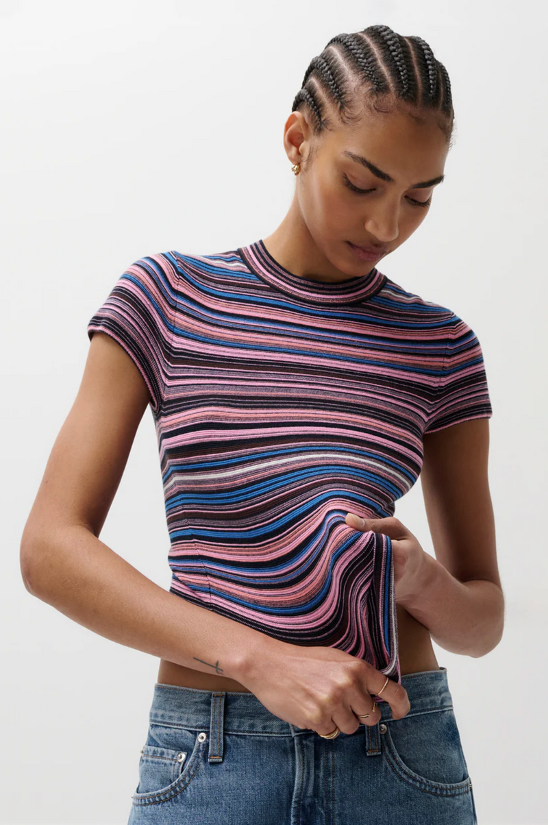 Pistola - Selene Short Sleeve Sweater Tee - Egyptian Blue Multi Stripe