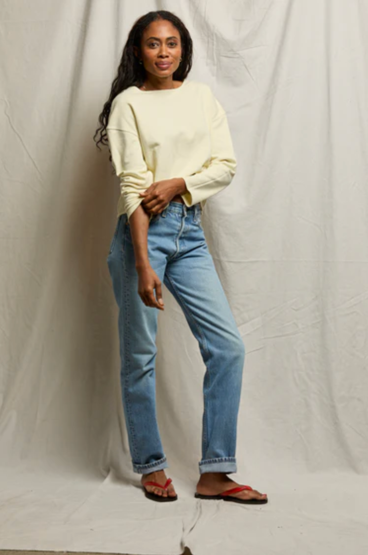 PerfectWhiteTee - Briana French Terry Long Sleeve Tee - Custard