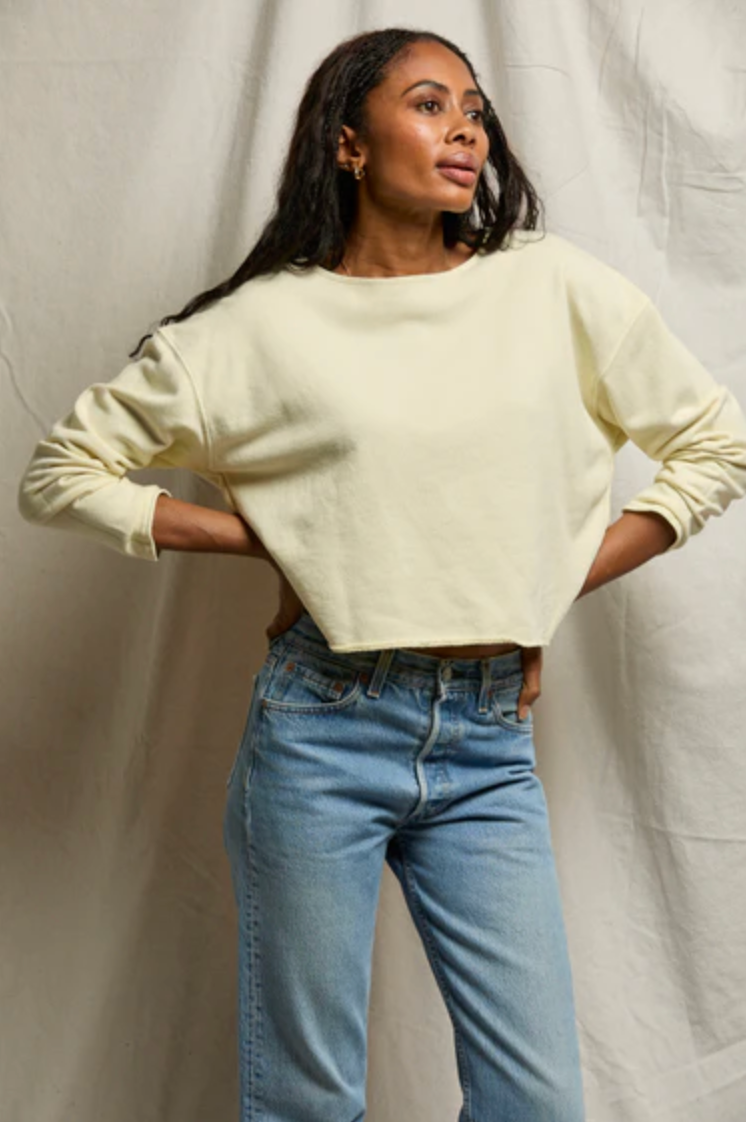 PerfectWhiteTee - Briana French Terry Long Sleeve Tee - Custard
