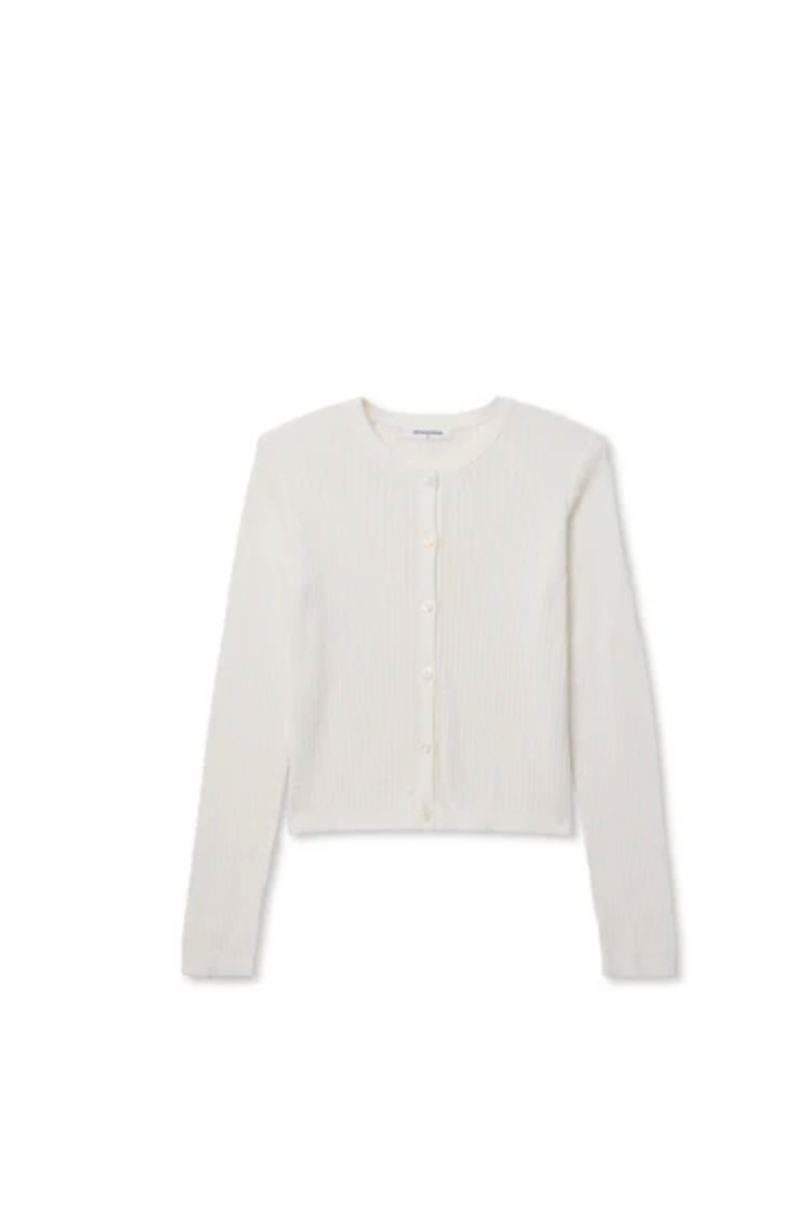 PerfectWhiteTee - Ada Pointelle Button Down Long Sleeve Sweater - White