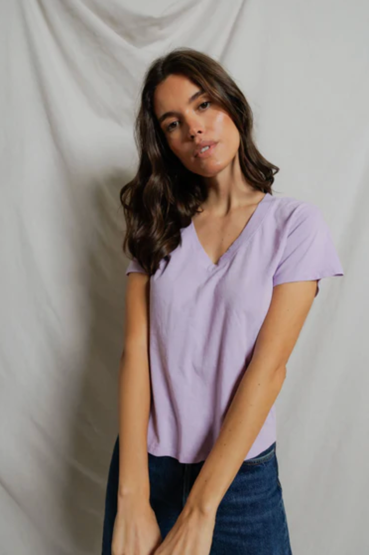 PerfectWhiteTee - Hendrix Cotton Short Sleeve Boxy V Neck Tee - Ultraviolet