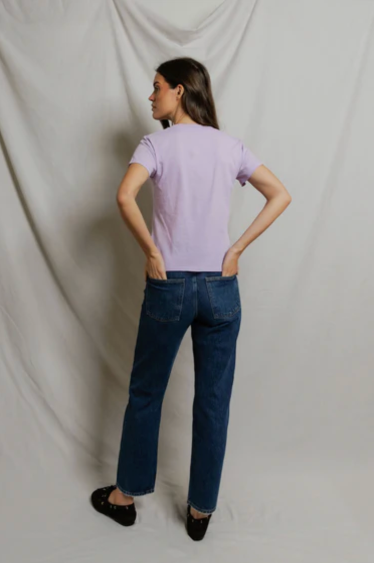 PerfectWhiteTee - Hendrix Cotton Short Sleeve Boxy V Neck Tee - Ultraviolet