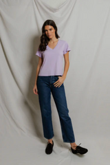PerfectWhiteTee - Hendrix Cotton Short Sleeve Boxy V Neck Tee - Ultraviolet