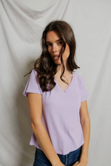PerfectWhiteTee - Hendrix Cotton Short Sleeve Boxy V Neck Tee - Ultraviolet