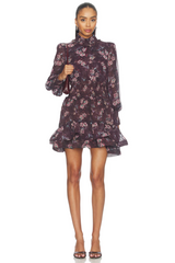 Elliatt - Rosaria Long Sleeves High Neck Mini Dress - Plum Multi