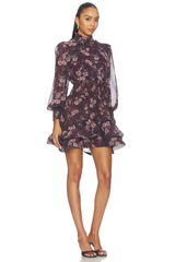 Elliatt - Rosaria Long Sleeves High Neck Mini Dress - Plum Multi