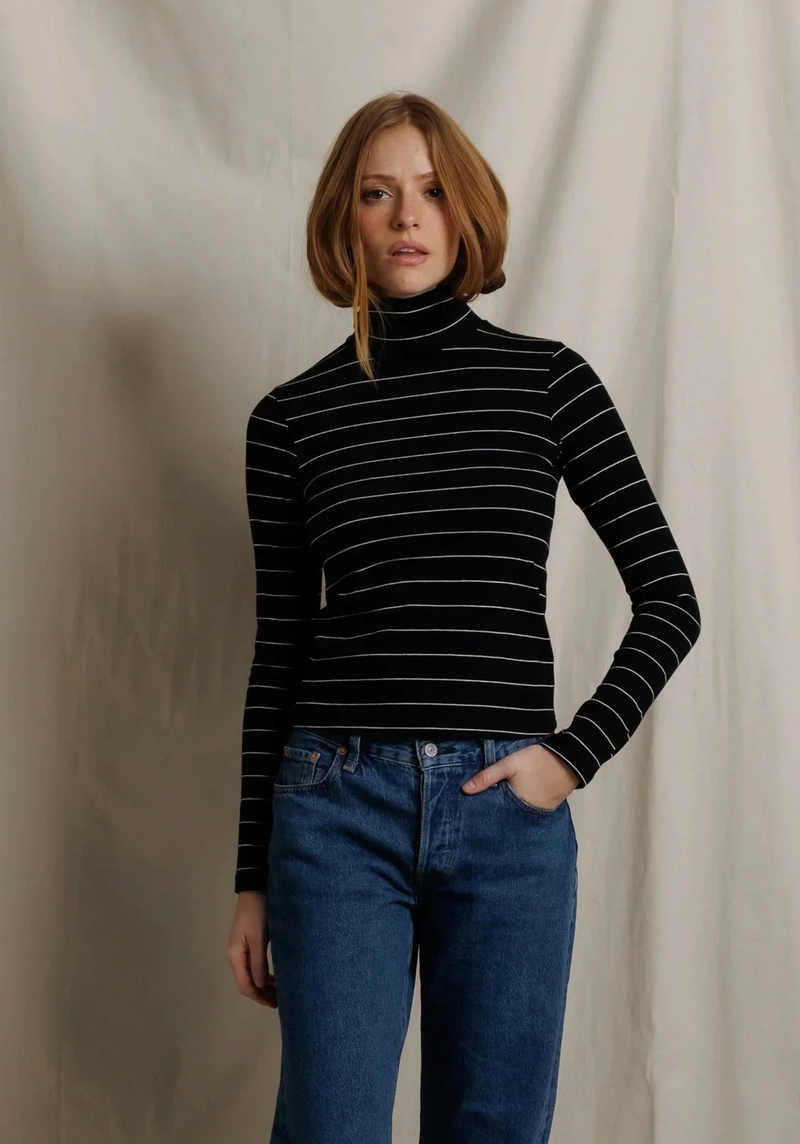 Cindy Cotton Turtleneck - Black Stripe